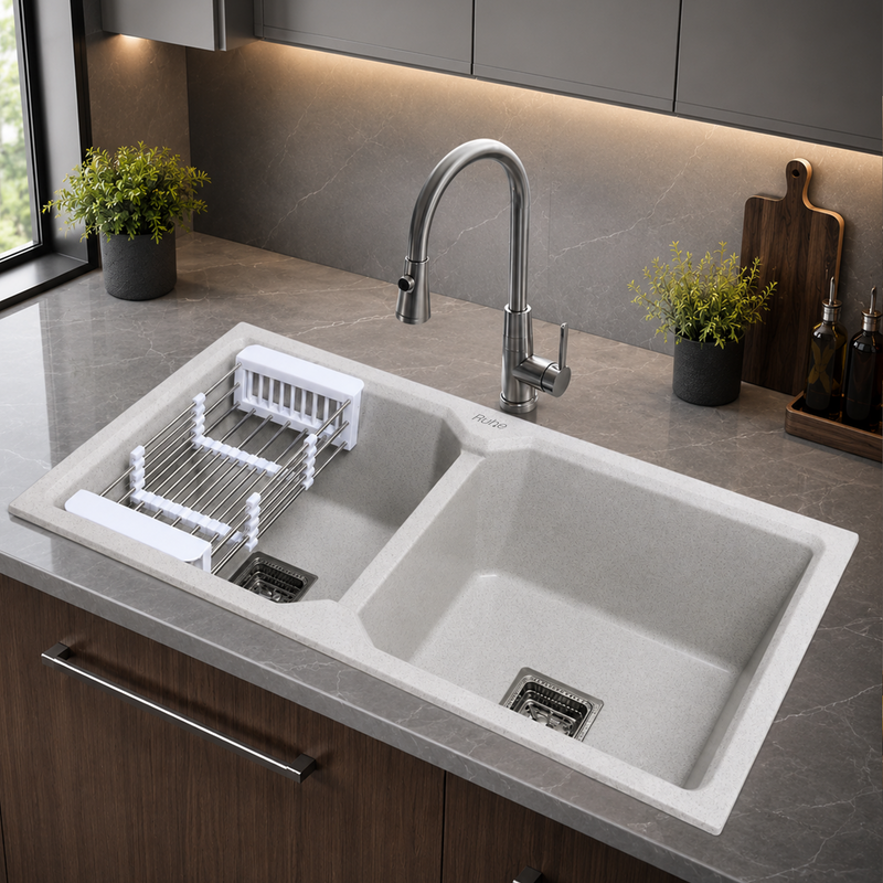 Quartz Double Bowl Kitchen Sink (37 x 18 x 9 Inches)