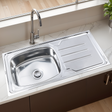 Oval Single Bowl with Drainboard Kitchen Sink (42 x 20 x 9 Inches)