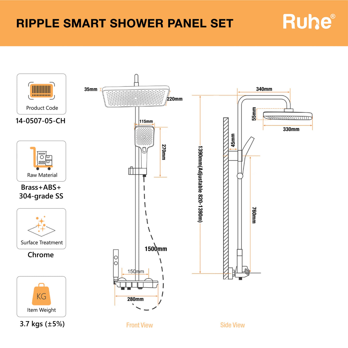 Ripple Smart Shower Panel Set