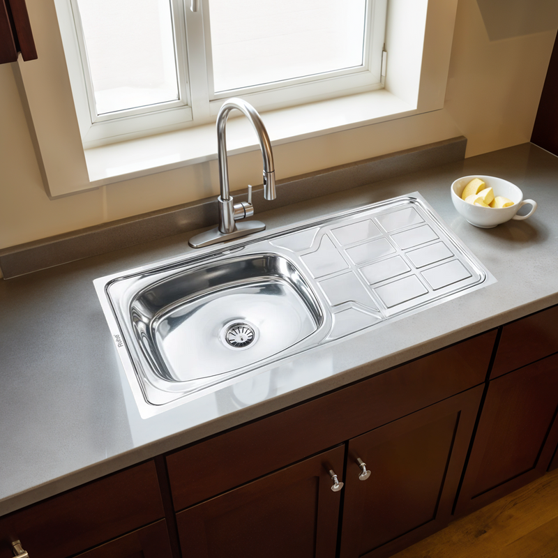 Oval Single Bowl with Drainboard Premium Kitchen Sink (45 x 20 x 9 Inches)