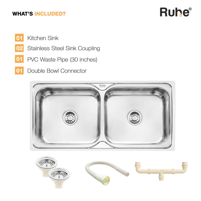 Double Bowl Kitchen Sink 304-Grade (45 x 20 x 9 Inches)