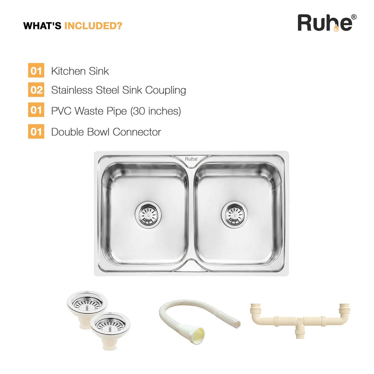 Double Bowl Kitchen Sink (32 x 20 x 8 Inches)