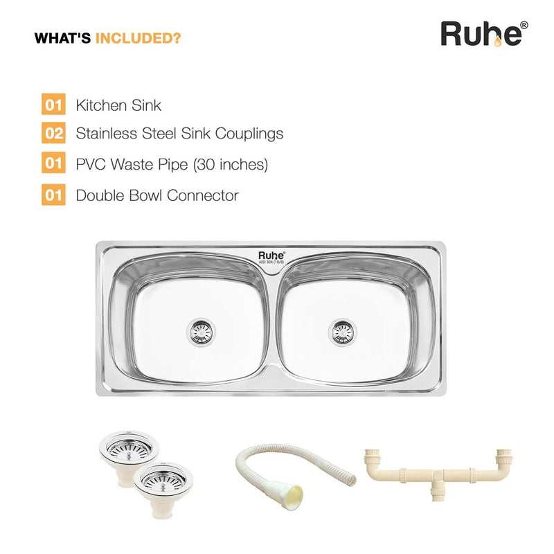 Double Bowl Kitchen Sink 304-Grade (45 x 20 x 9 Inches)