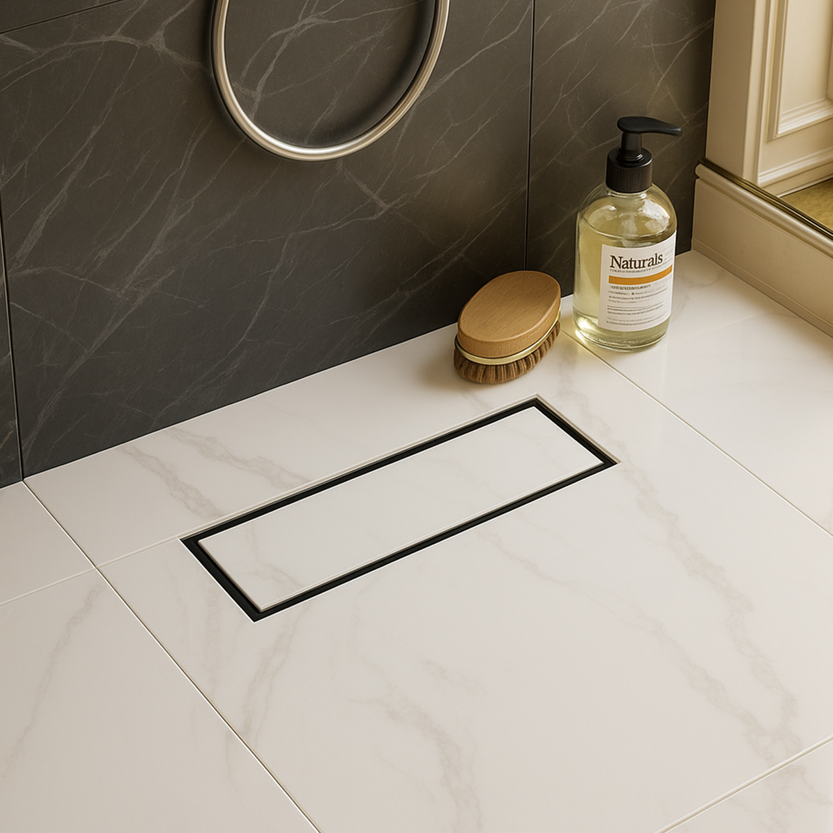 Marble-Insert Shower Drain Channel (4 Inches)