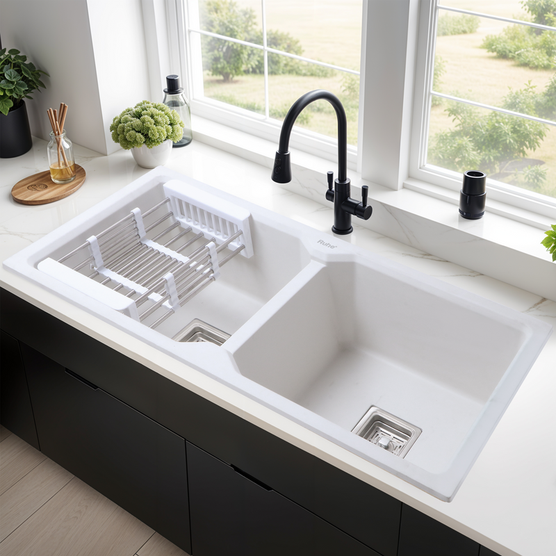 Quartz Double Bowl Kitchen Sink Coloured (45 x 20 x 9 inches)