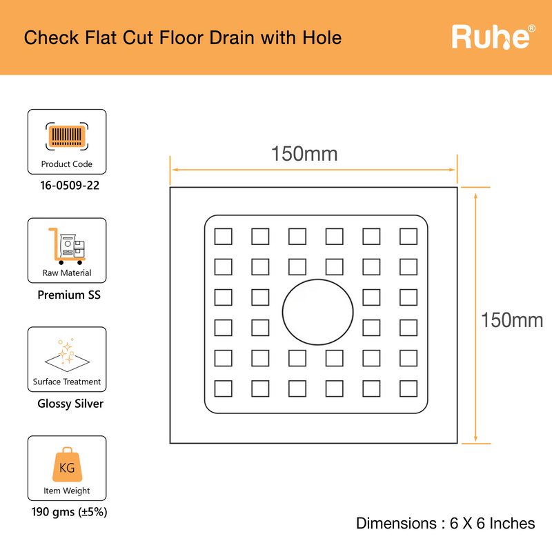 Check Square Flat Cut Floor Drain