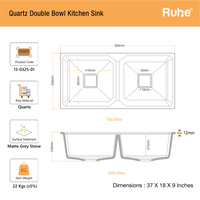 Quartz Double Bowl Kitchen Sink (37 x 18 x 9 Inches)