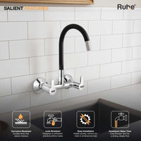 Pavo Brass Wall-Mount Kitchen Sink Mixer Tap with Flexible Silicone Spout
