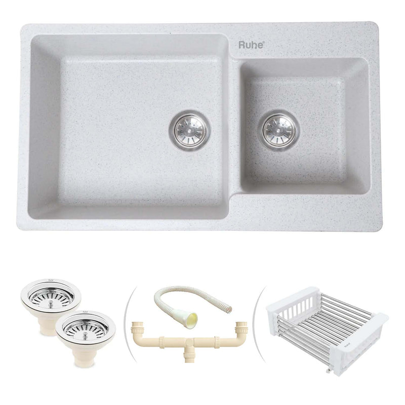 Quartz Double Bowl Kitchen Sink (34 x 20 x 9 inches)