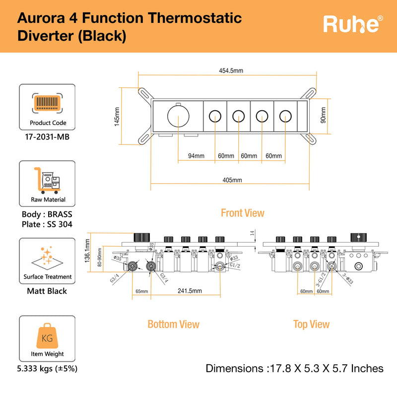 Aurora 4-Function Thermostatic Diverter