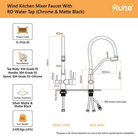 Wind Table Mount Sink Mixer Faucet with RO Water Supply