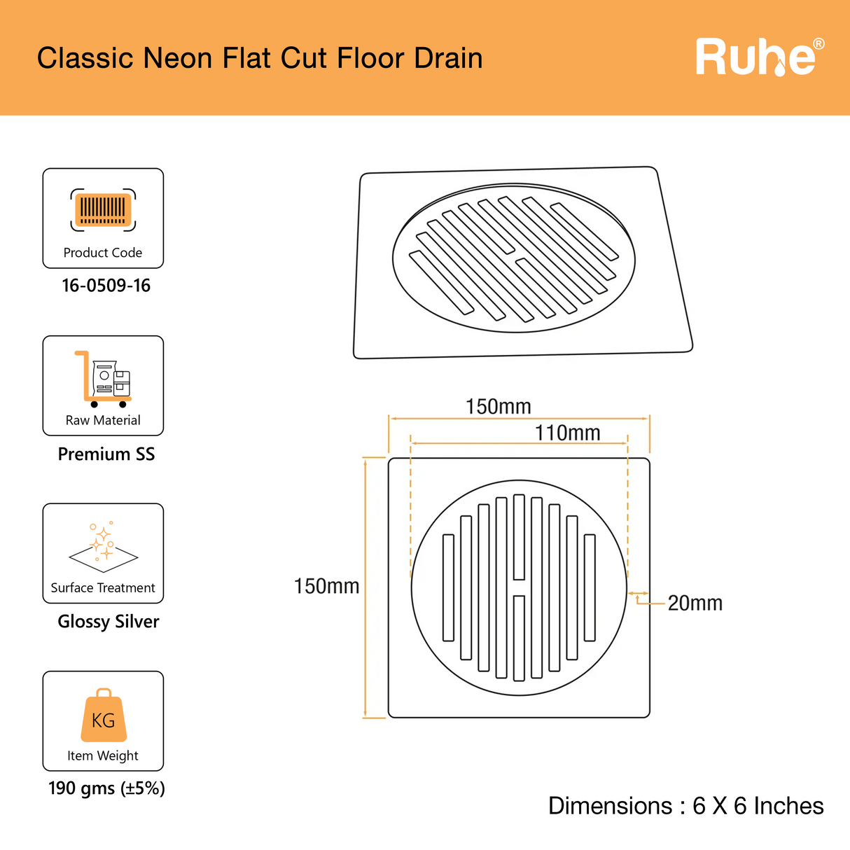 Classic Neon Flat Cut Floor Drain