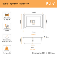 Quartz Single Bowl Kitchen Sink (24 x 18 x 9 Inches)