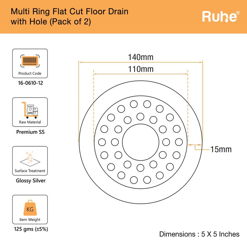 Multi Ring Flat Cut Floor Drain (5 1/2 Inches)