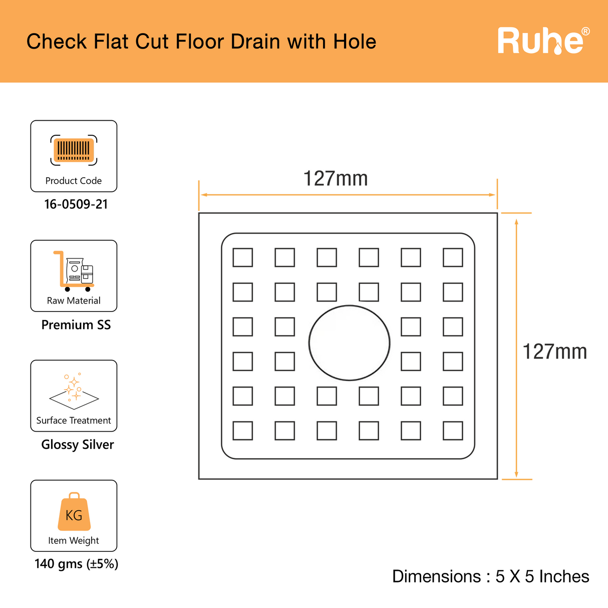 Check Square Flat Cut Floor Drain