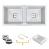 Quartz Double Bowl Kitchen Sink (37 x 18 x 9 Inches)