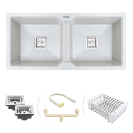 Quartz Double Bowl Kitchen Sink (37 x 18 x 9 Inches)