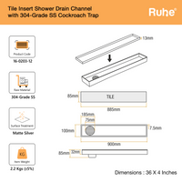 Tile-Insert 304-Grade Shower Drain Channel (4 Inches)