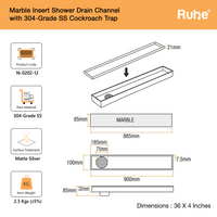 Marble-Insert 304-Grade Shower Drain Channel (4 Inches)
