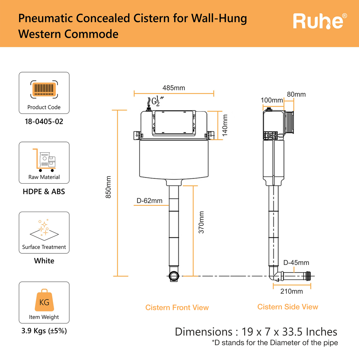 Pneumatic Concealed Cistern for Western Commode