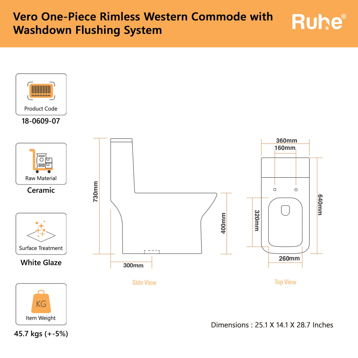 Vero One-Piece Western Commode with 300 mm S-Trap