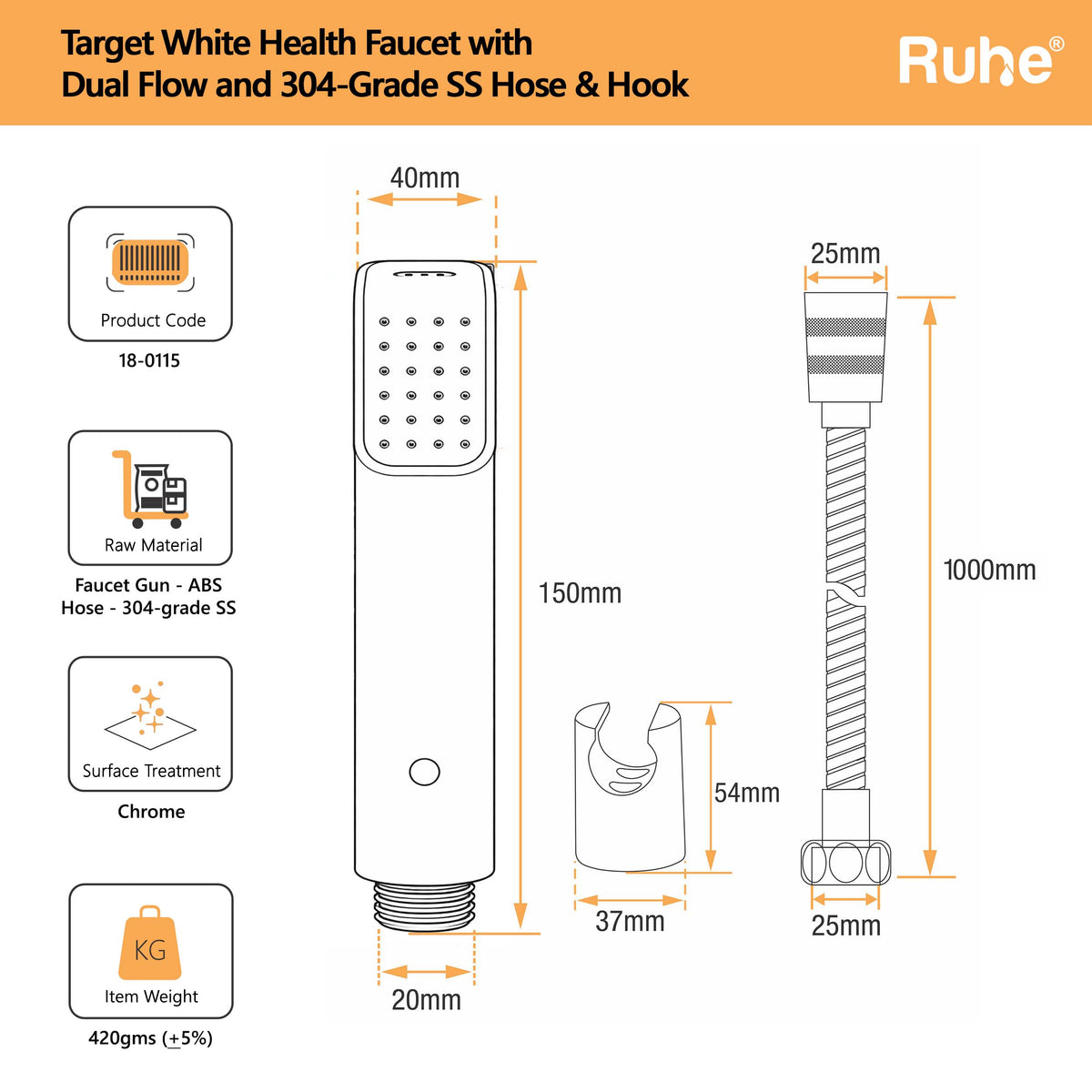 Target Health Faucet With Dual Flow And 304-Grade SS Hose & Hook