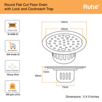Round 304-Grade Floor Drain with Lock & Cockroach Trap (5.5 Inches) – Mirror Steel