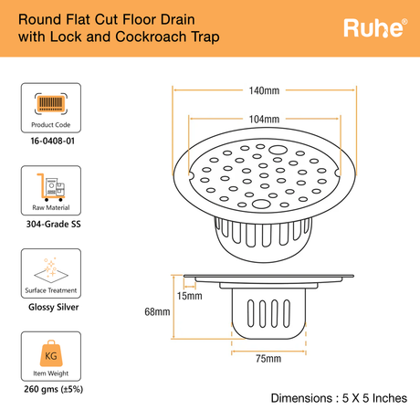 Round Floor Drain with Lock and Cockroach Trap (5 Inches)