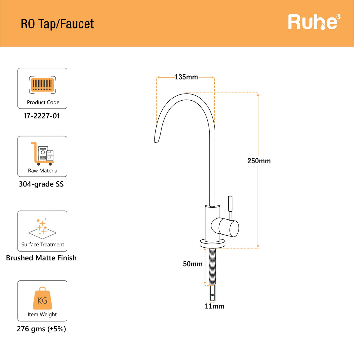 RO Tap/Faucet (304-Grade Stainless Steel) - by Ruhe