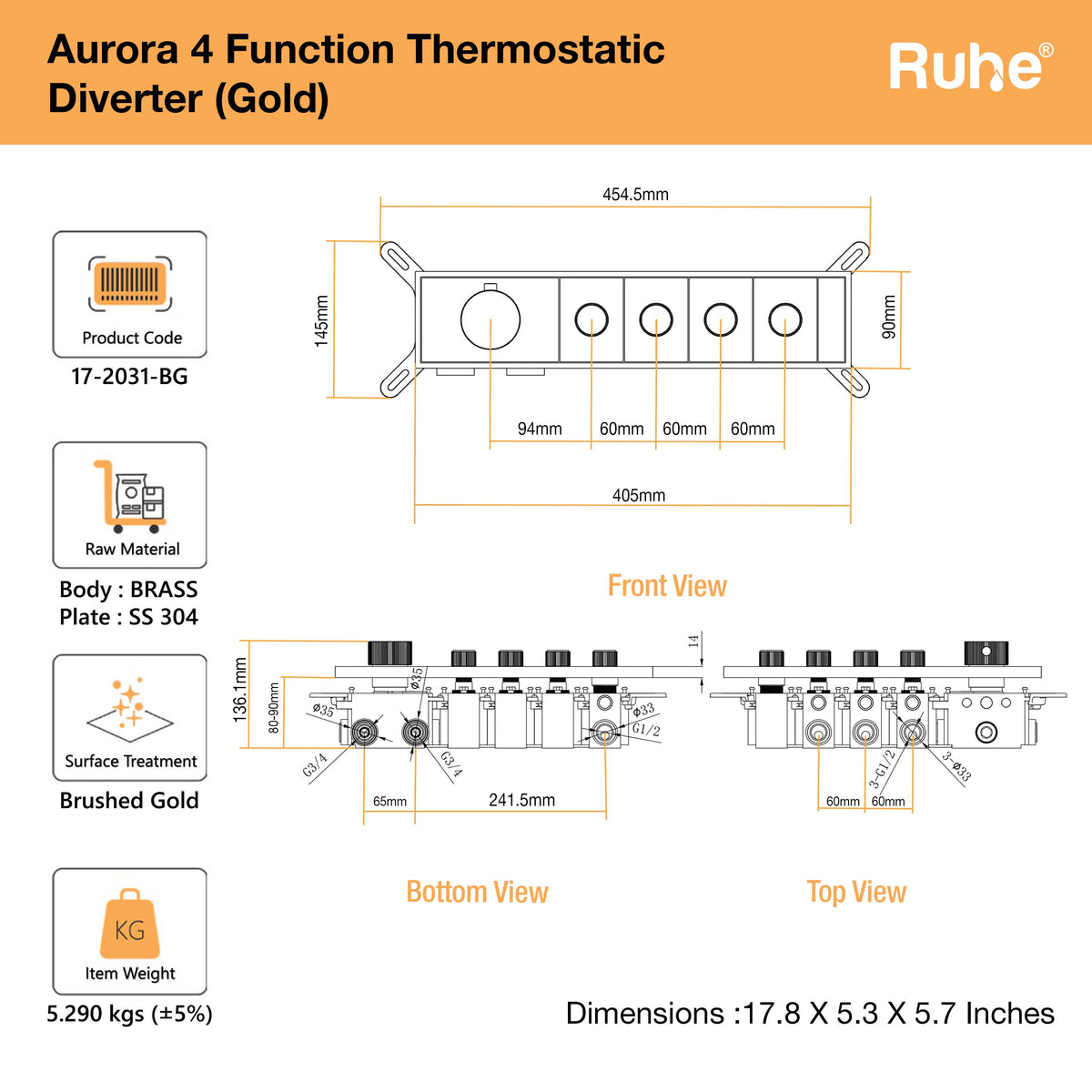 Aurora 4-Function Thermostatic Diverter