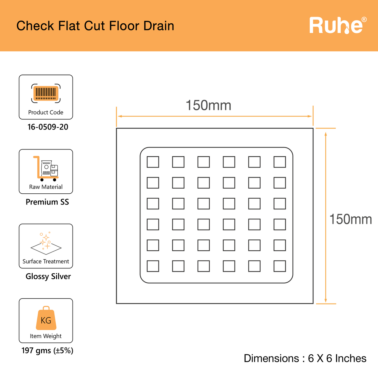 Check Square Flat Cut Floor Drain