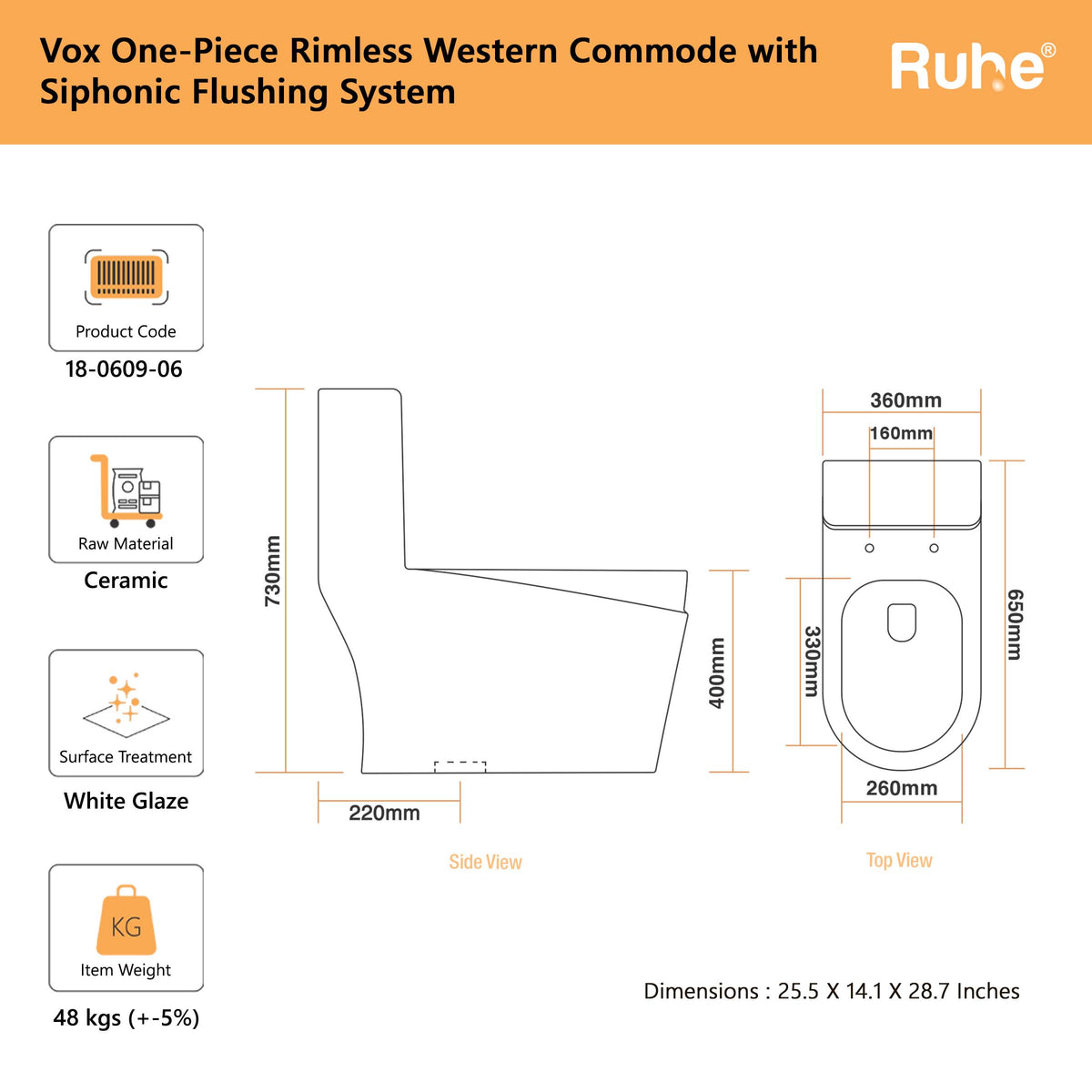 Vox One-Piece Western Commode with 220 mm S-Trap