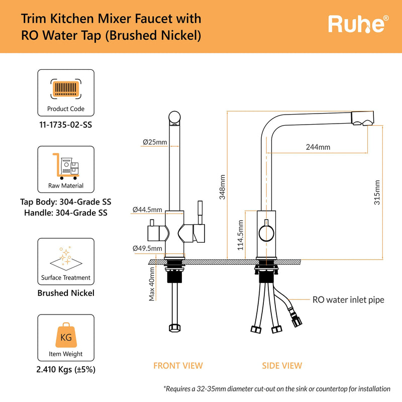 Trim Kitchen Mixer Faucet with RO Water Tap