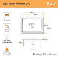 Quartz Single Bowl Kitchen Sink (21 x 18 x 9 Inches)