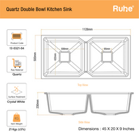 Quartz Double Bowl Kitchen Sink Coloured (45 x 20 x 9 inches)