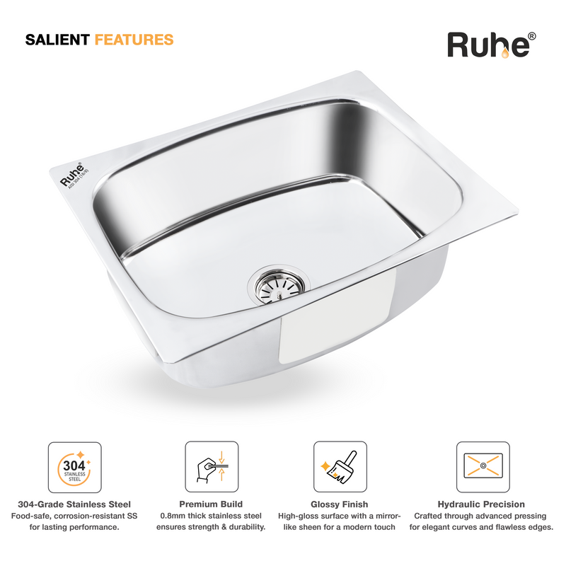 Oval Single Bowl Kitchen Sink 304-Grade (24 x 18 x 9 Inches)