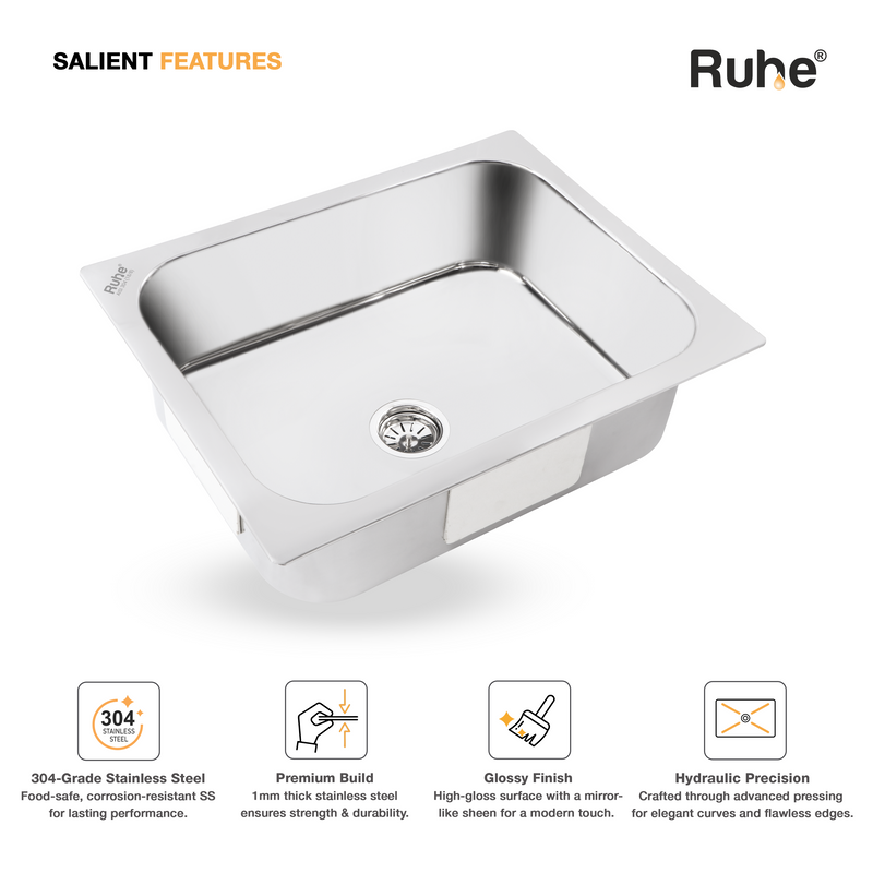 Single Bowl Kitchen Sink (27 x 21 x 9 Inches)