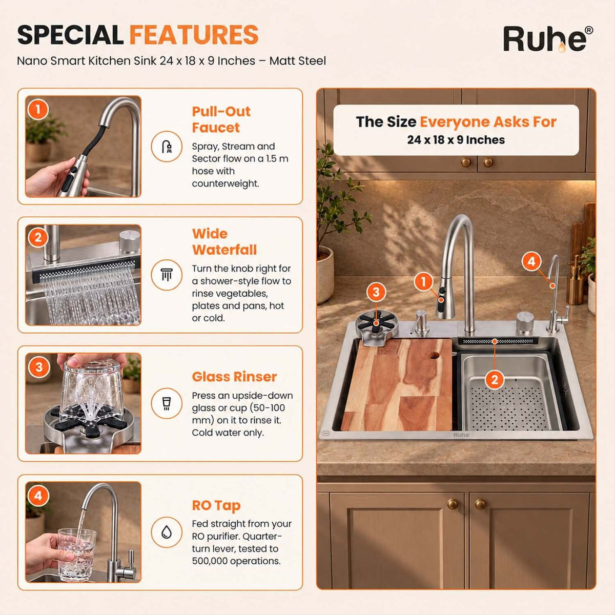 Nano 304-Grade Smart Kitchen Sink with Waterfall