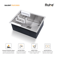 Handmade Stainless Steel Single Bowl Kitchen Sink (24 x 18 x 10 Inches)