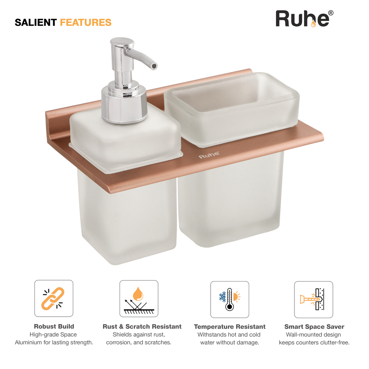 Ember Aluminium Soap Dispenser & Tumbler Holder with Glass Bottle & Tumbler