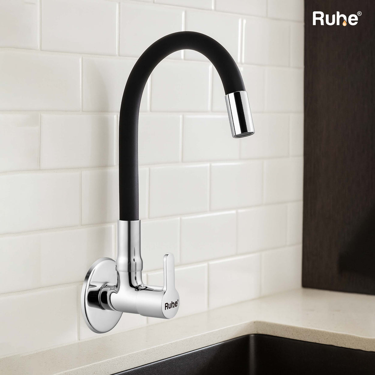 Pavo Wall Mount Kitchen Sink Tap with Coloured Flexible Silicone Spout