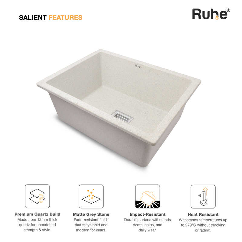Quartz Single Bowl Kitchen Sink (21 x 18 x 9 Inches)