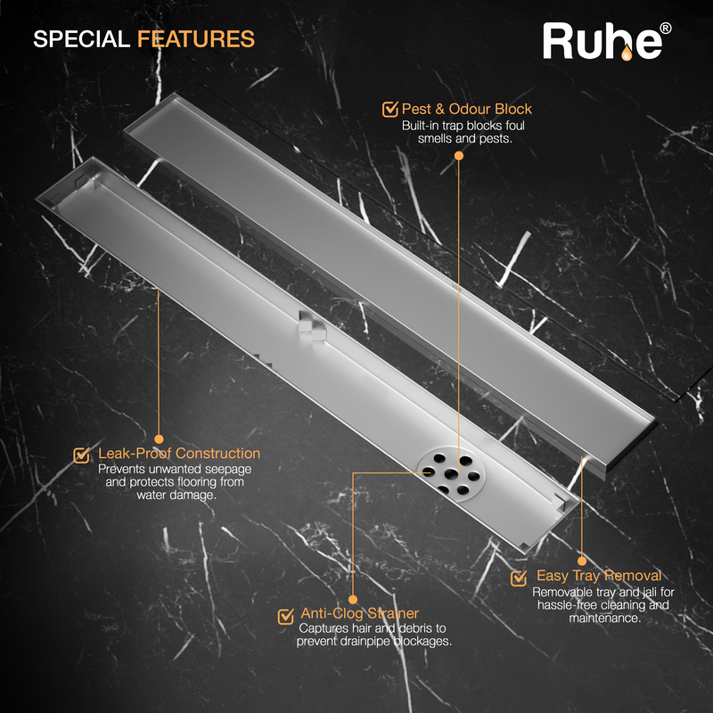 Marble-Insert Shower Drain Channel (2 Inches)