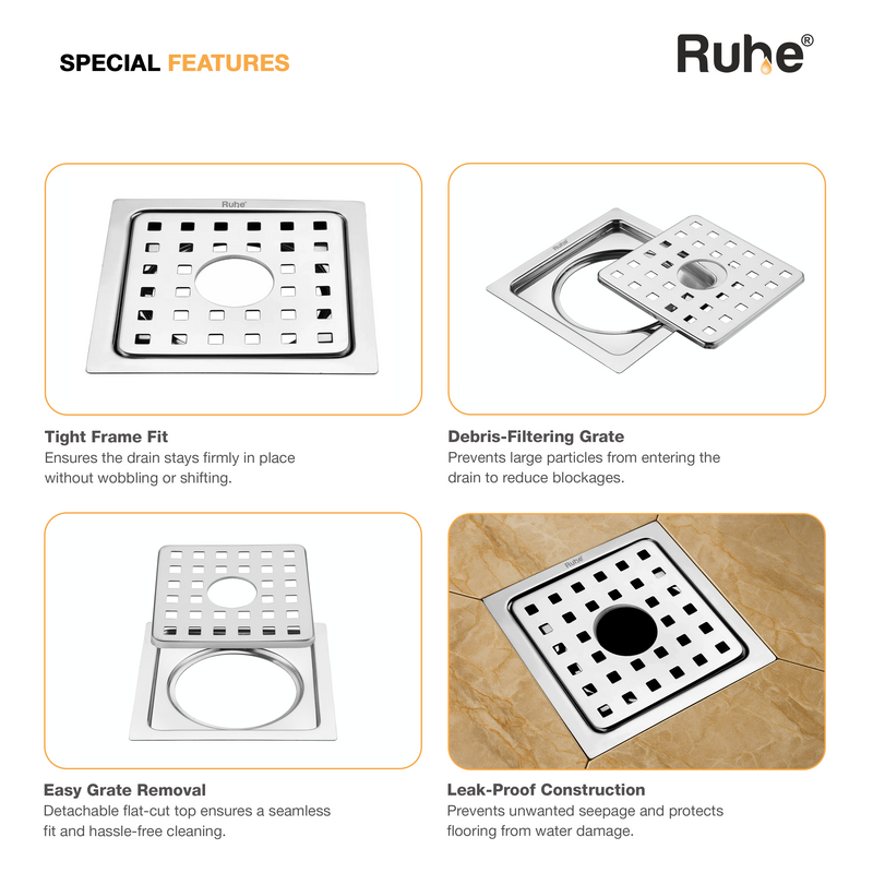 Check Square Flat Cut Floor Drain