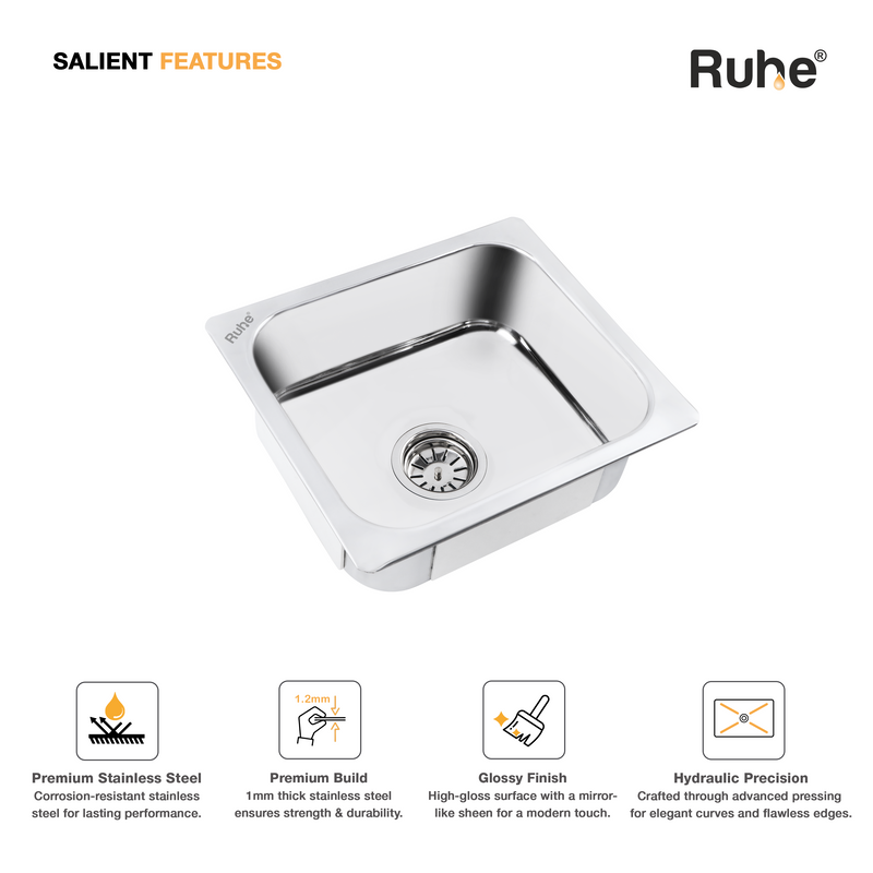 Single Bowl Kitchen Sink (16 x 14 x 6 Inches)