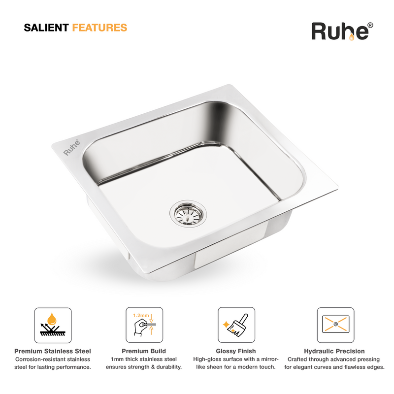 Single Bowl Premium Kitchen Sink (24 x 18 x 9 Inches)