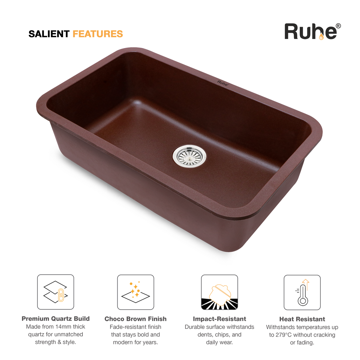Quartz Single Bowl Coloured Kitchen Sink (31 x 19 x 9 Inches)