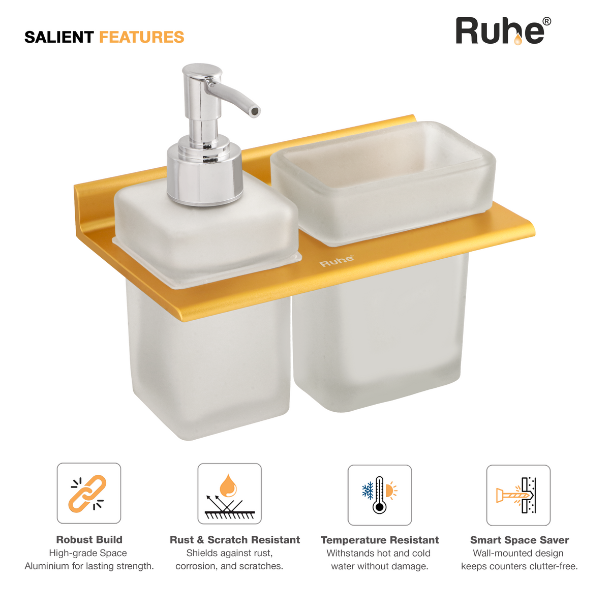Ember Aluminium Soap Dispenser & Tumbler Holder with Glass Bottle & Tumbler