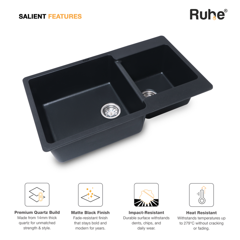 Quartz Double Bowl Kitchen Sink (34 x 20 x 9 inches)