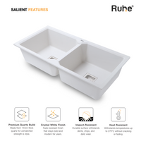 Quartz Double Bowl Kitchen Sink Coloured (45 x 20 x 9 inches)